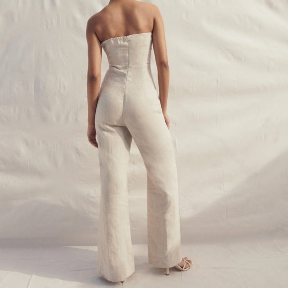 Reformation Jude Linen Jumpsuit in Oatmeal size 8 NWT - Picture 3 of 11